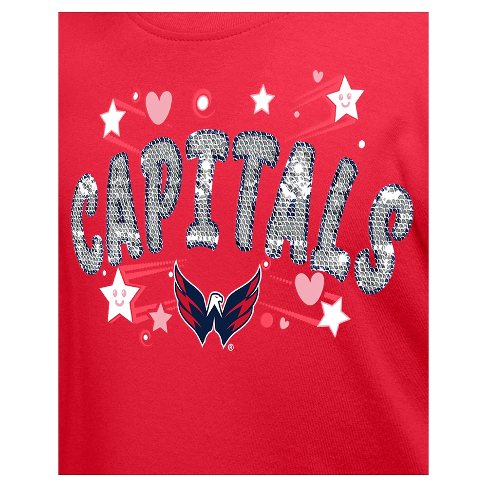 T-shirt à paillettes pour fille New Era rouge des Washington Capitals
