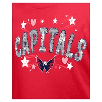 T-shirt à paillettes pour fille New Era rouge des Washington Capitals