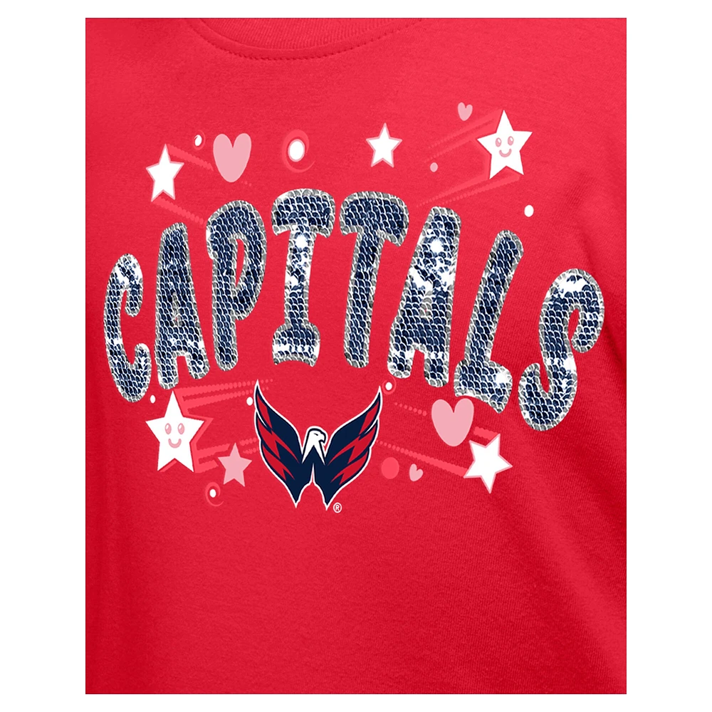 T-shirt à paillettes pour fille New Era rouge des Washington Capitals