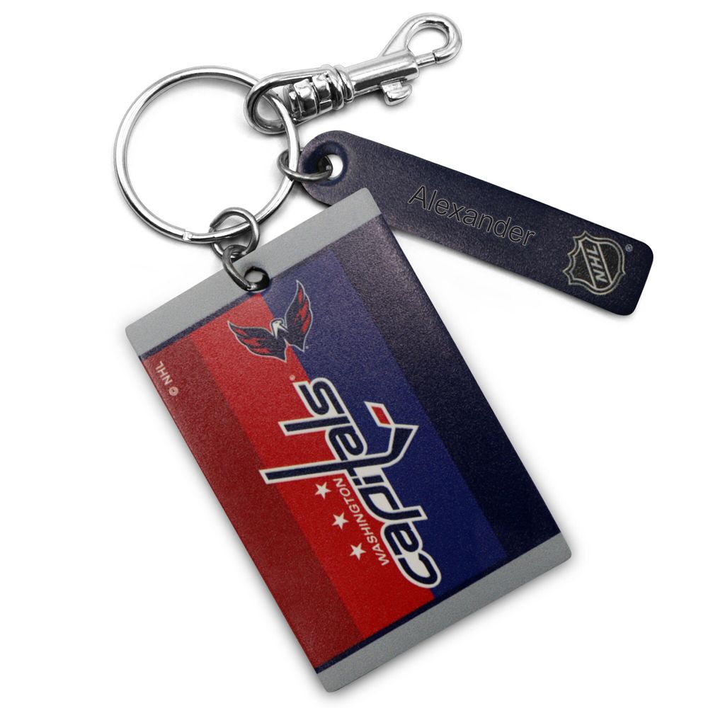 Gray Washington Capitals Personalized Leather Rectangle Keychain