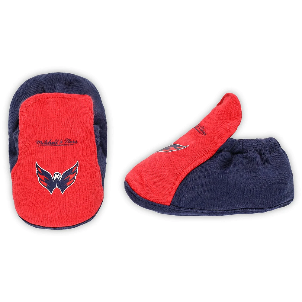 Ensemble de 3 bodys, bavoirs et chaussons Mitchell & Ness pour bébé, rouge/bleu marine, Washington Capitals Big Score