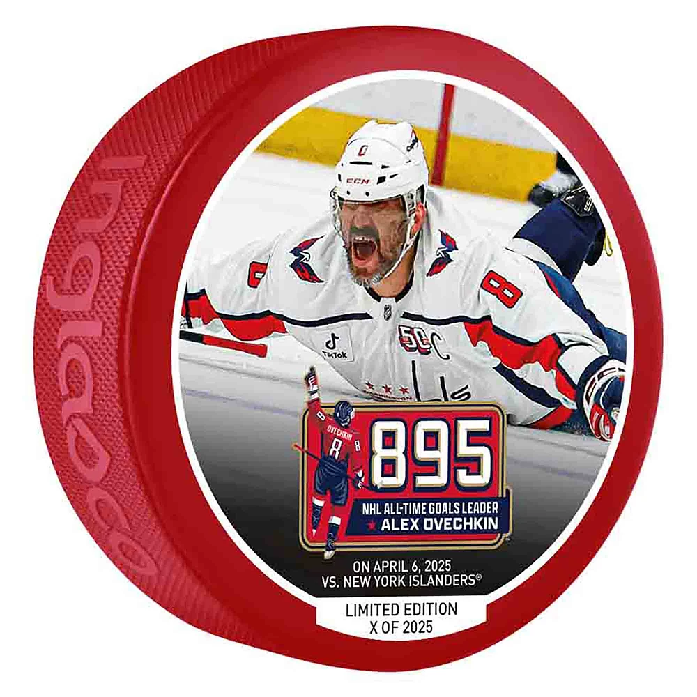 Rondelle de hockey rouge Inglasco Alexander Ovechkin, 895e but des Capitals de Washington - Édition limitée de 2025