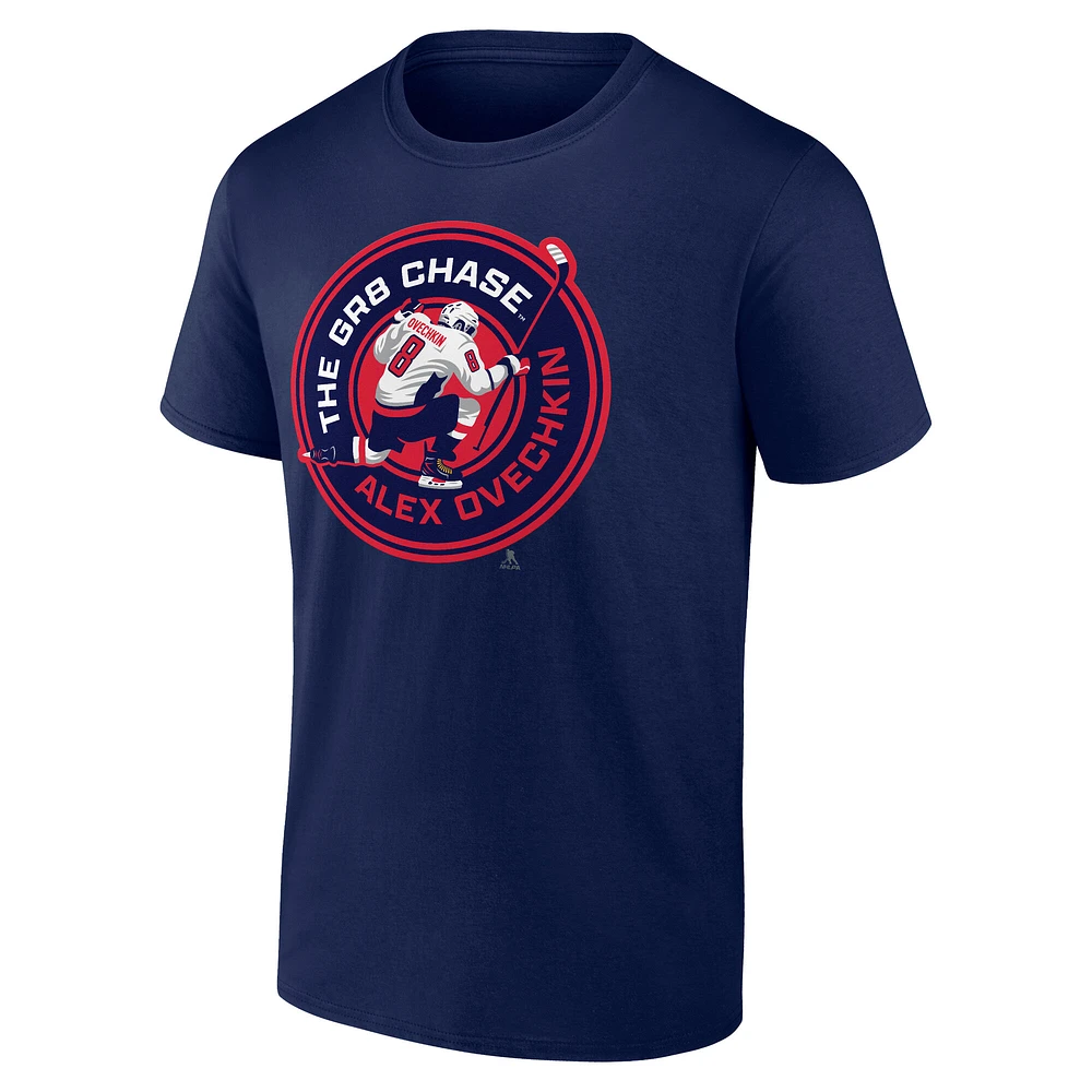 T-shirt Fanatics Alexander Ovechkin pour homme, bleu marine, Washington Capitals The GR8 Chase