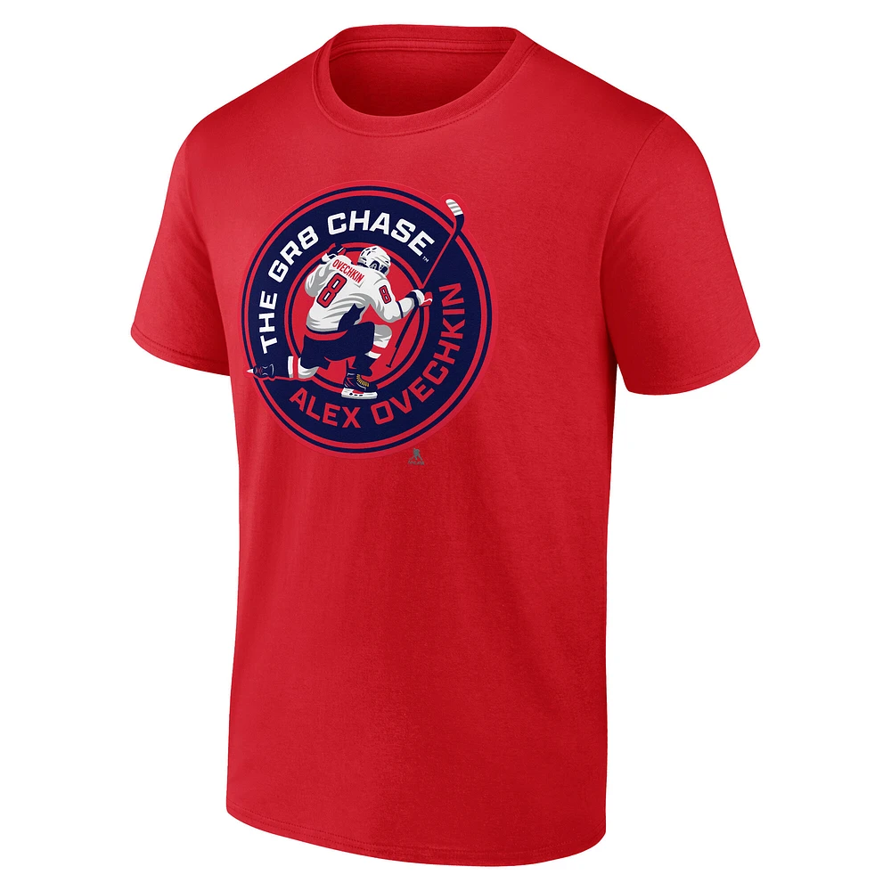 T-shirt Fanatics Alexander Ovechkin pour homme, rouge, Washington Capitals The GR8 Chase