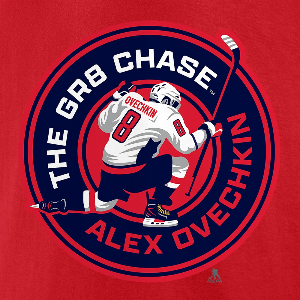 T-shirt Fanatics Alexander Ovechkin pour homme, rouge, Washington Capitals The GR8 Chase