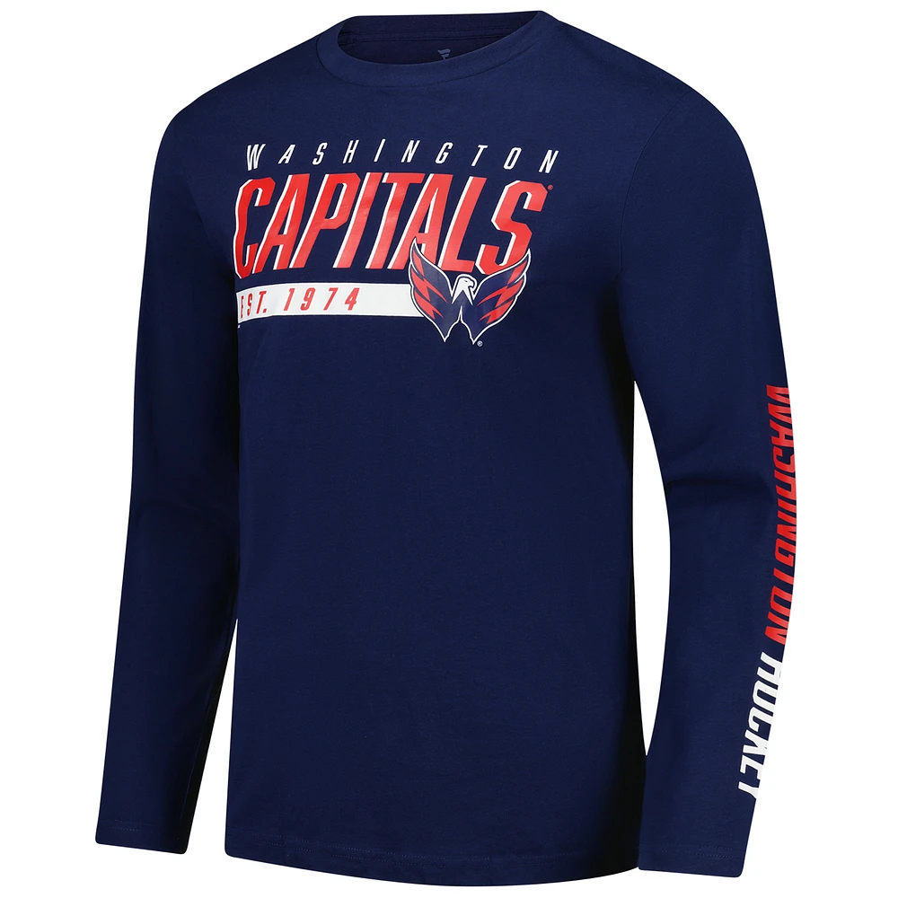 T-shirt à manches longues pour homme Fanatics bleu marine Washington Capitals