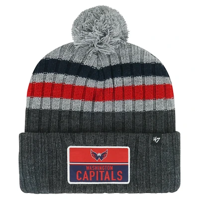 Bonnet en tricot à revers '47 gris Washington Capitals Stack Patch pour hommes avec pompon