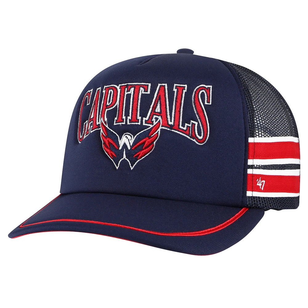 Men's '47 Navy Washington Capitals Sideband Stripes Trucker Snapback Hat