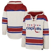 Men's '47 Oatmeal Washington Capitals Rockaway Lace-Up Pullover Hoodie