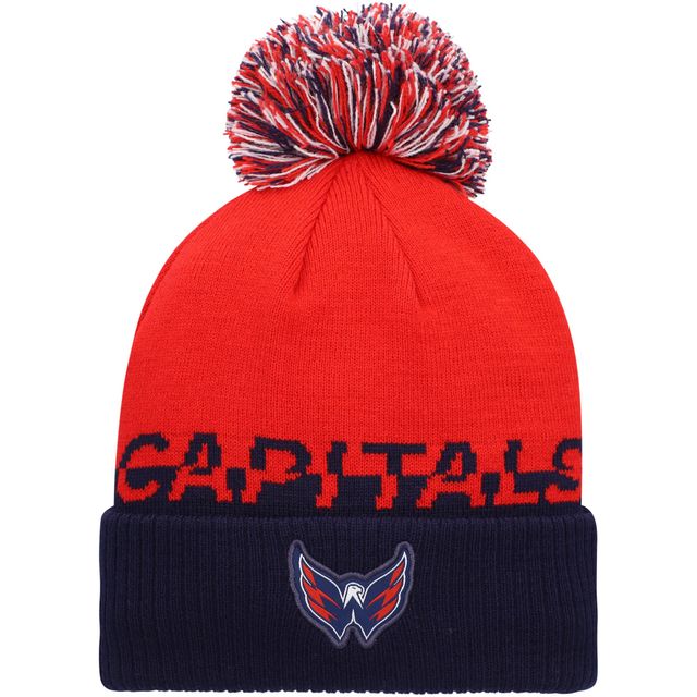 Bonnet en tricot à revers COLD.RDY adidas rouge/marine Washington Capitals pour hommes avec pompon