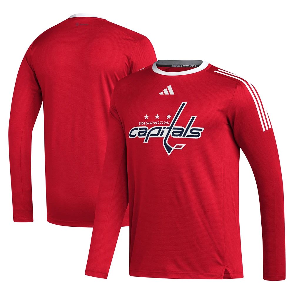 T-shirt rouge à manches longues AEROREADY® des Capitals de Washington pour hommes