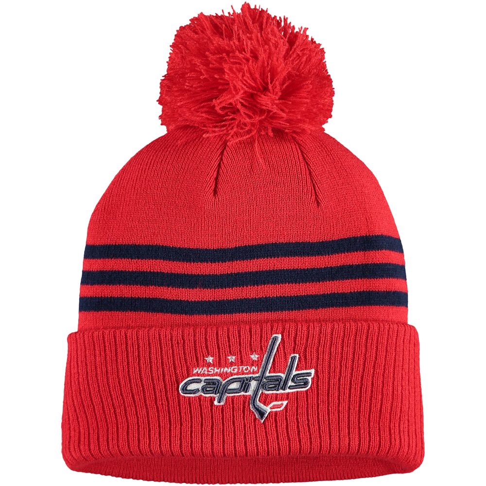 Men's adidas Red Washington Capitals Locker Room Three Stripe Cuffed Knit Hat with Pom