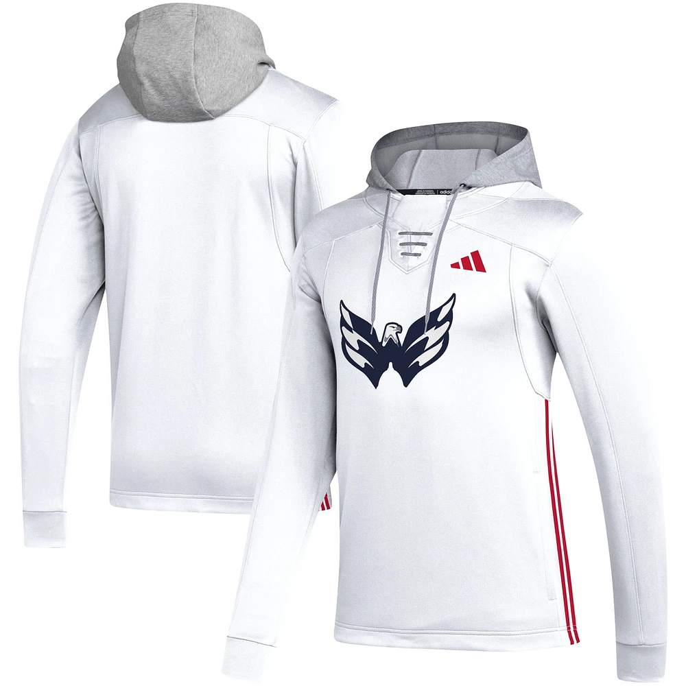 Sweat à capuche adidas White Washington Capitals Refresh Skate Lace AEROREADY pour hommes