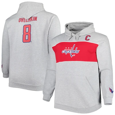 Men's Alexander Ovechkin Heather Gray Washington Capitals Big & Tall Player Pullover Hoodie