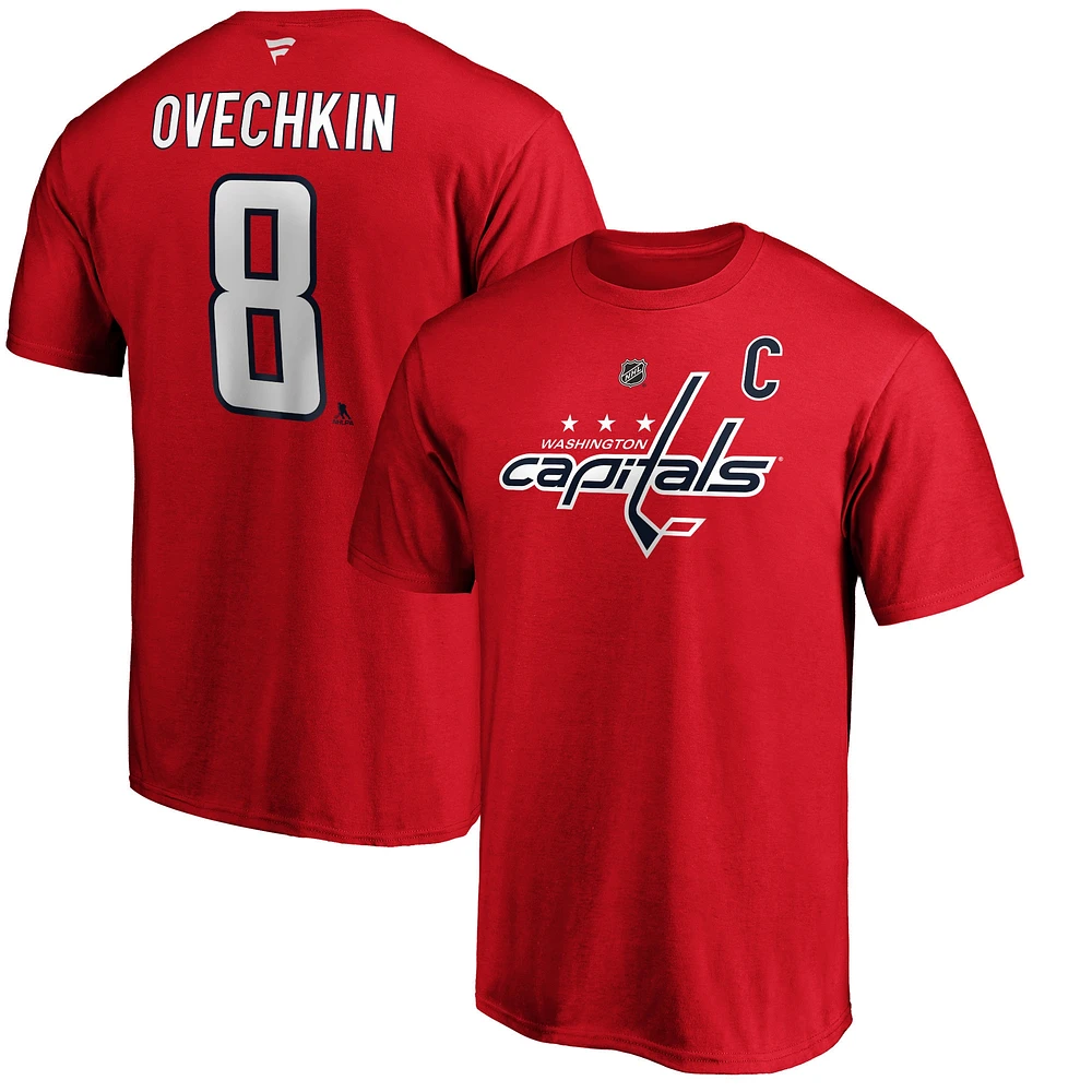 T-shirt rouge authentique pour homme Alexander Ovechkin avec nom et numéro de l'équipe des Washington Capitals