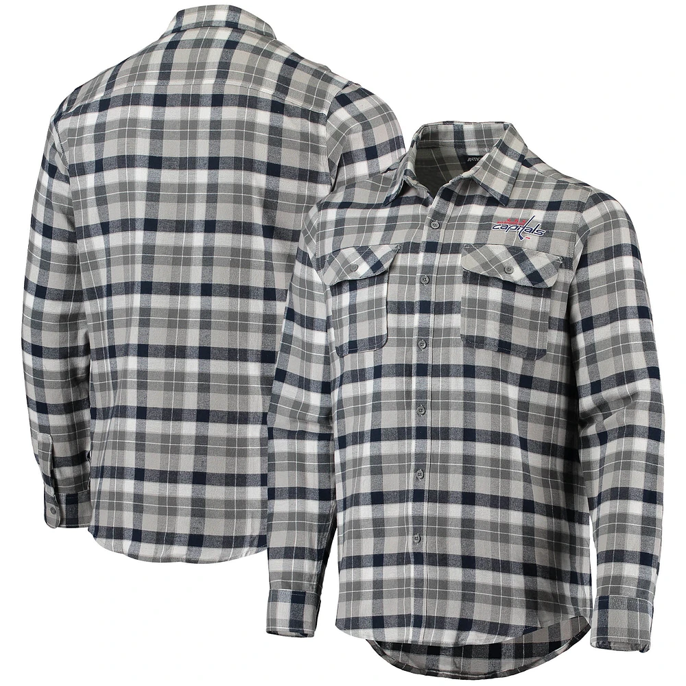 Chemise boutonnée à manches longues pour homme, bleu marine/gris, Washington Capitals, motif écossais Ease