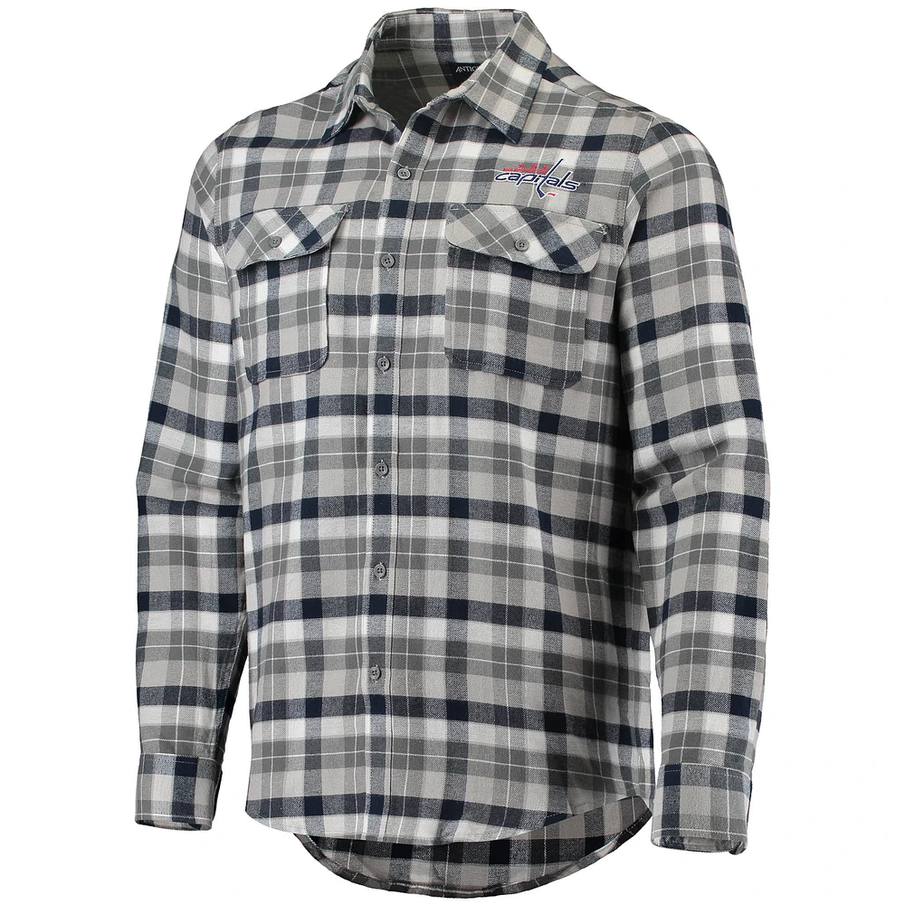 Chemise boutonnée à manches longues pour homme, bleu marine/gris, Washington Capitals, motif écossais Ease