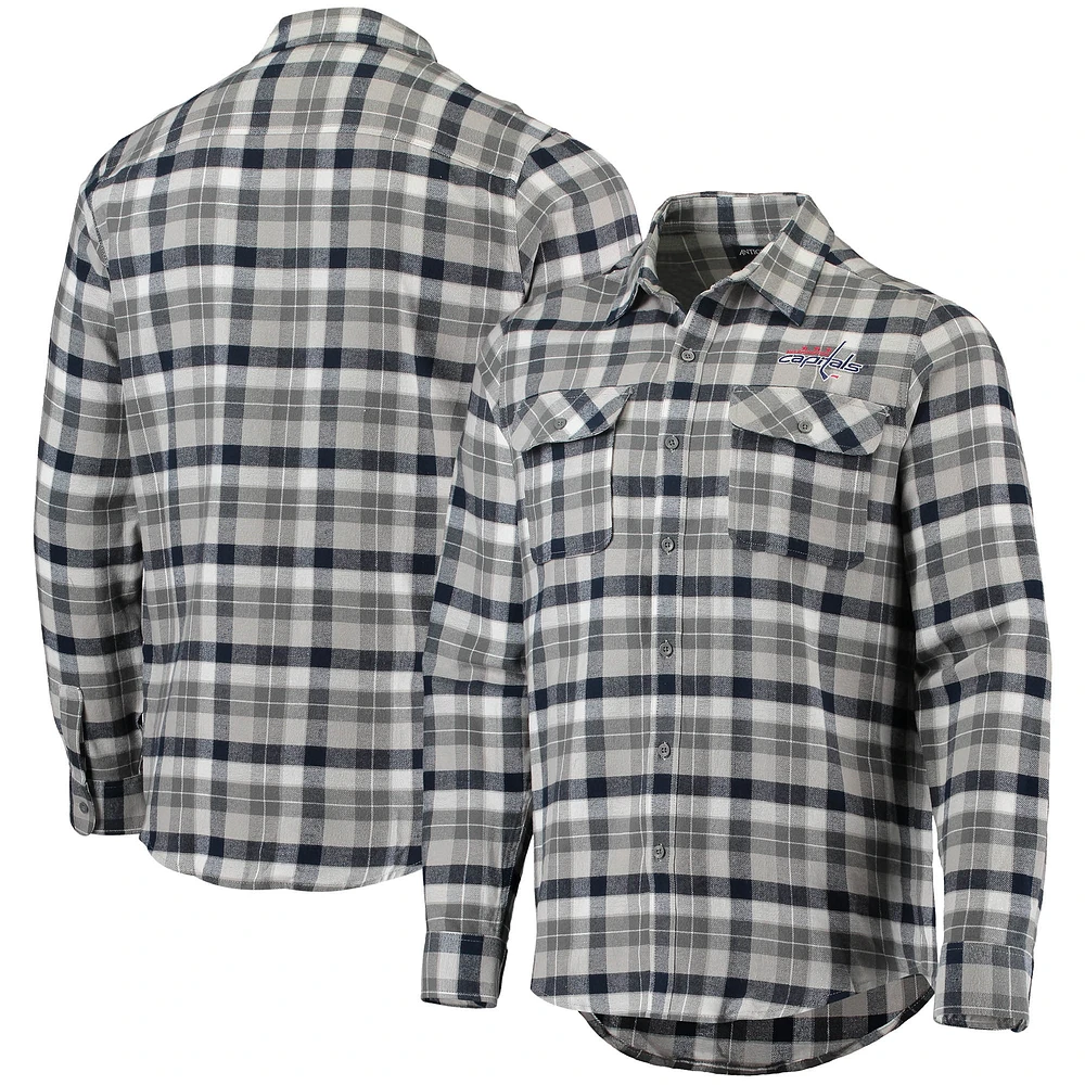 Chemise boutonnée à manches longues pour homme, bleu marine/gris, Washington Capitals, motif écossais Ease