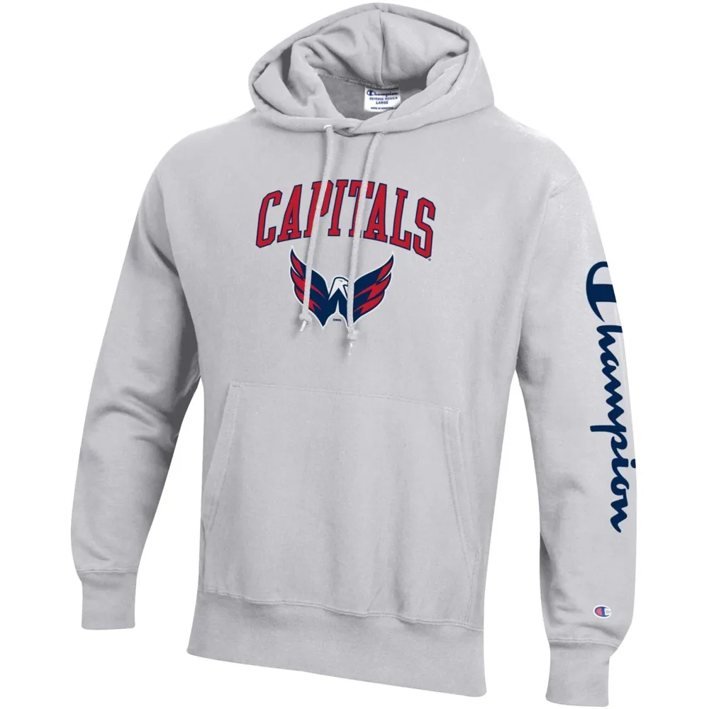 Men's Champion Heather Gray Washington Capitals Reverse Weave Pullover Hoodie