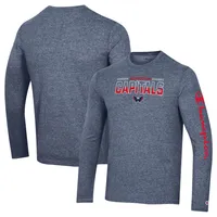 Men's Champion Heather Navy Washington Capitals Tri-Blend Long Sleeve T-Shirt