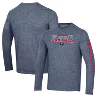 Men's Champion Heather Navy Washington Capitals Tri-Blend Long Sleeve T-Shirt