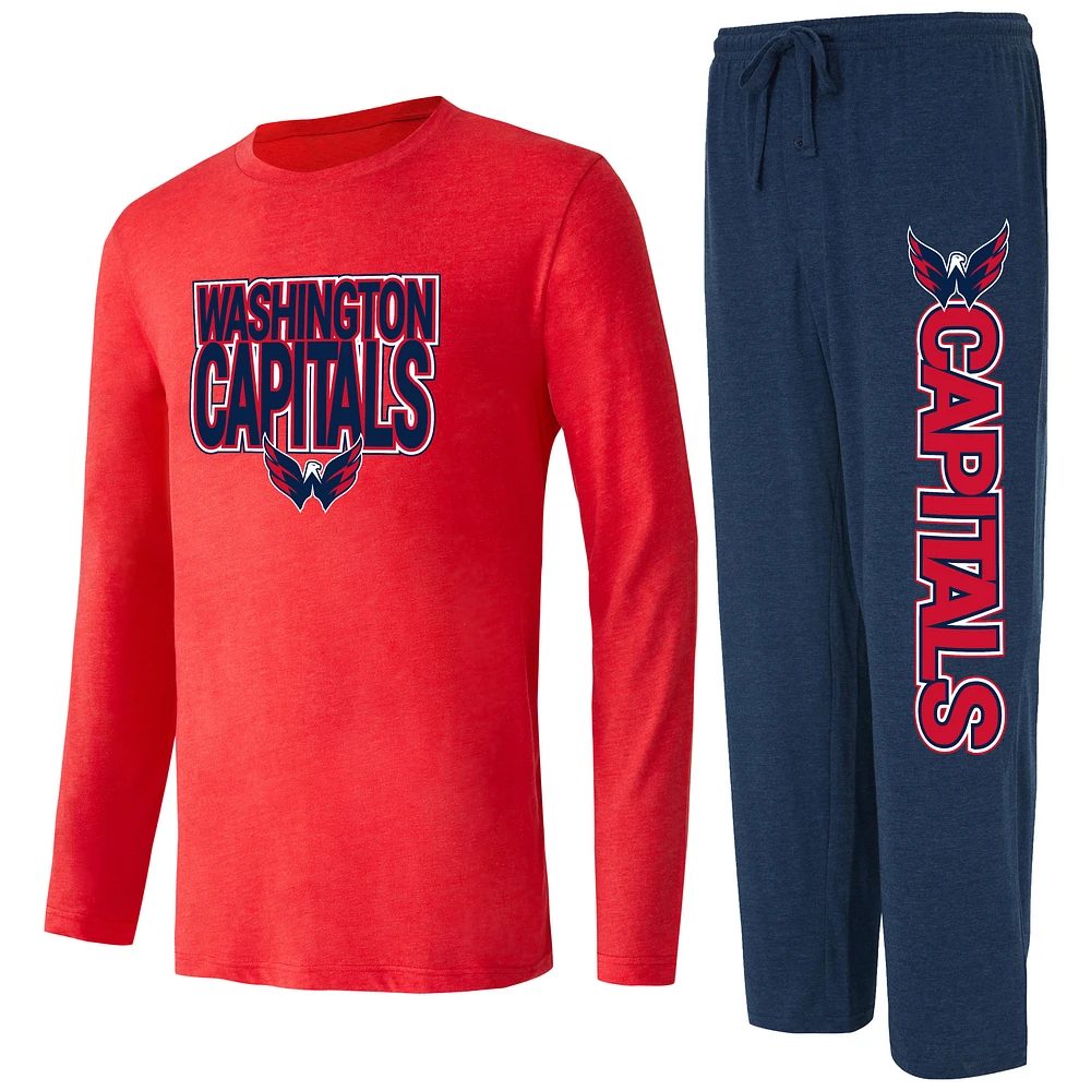 Ensemble de nuit Concepts Sport pour hommes, t-shirt et pantalon à manches longues, bleu marine/rouge, Washington Capitals Meter