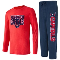 Ensemble de nuit Concepts Sport pour hommes, t-shirt et pantalon à manches longues, bleu marine/rouge, Washington Capitals Meter