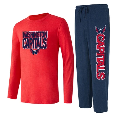 Ensemble de nuit Concepts Sport pour hommes, t-shirt et pantalon à manches longues, bleu marine/rouge, Washington Capitals Meter