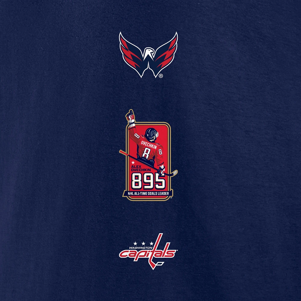 Men's Fanatics Alexander Ovechkin Athletic Navy Washington Capitals NHL All-Time Leading Goal Scorer Badges Long Sleeve T-Shirt