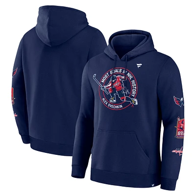 Men's Fanatics Alexander Ovechkin Athletic Navy Washington Capitals NHL All-Time Leading Goal Scorer Badges Pullover Hoodie