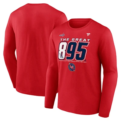 T-shirt à manches longues pour homme Fanatics Alexander Ovechkin Athletic Red, meilleur buteur de tous les temps la LNH, Capitals Washington, The Great 895