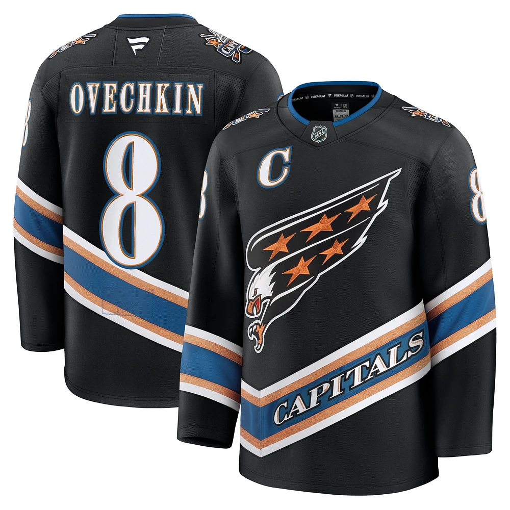 Maillot de qualité supérieure pour homme Fanatics Alexander Ovechkin noir Washington Capitals Alternate 50e anniversaire