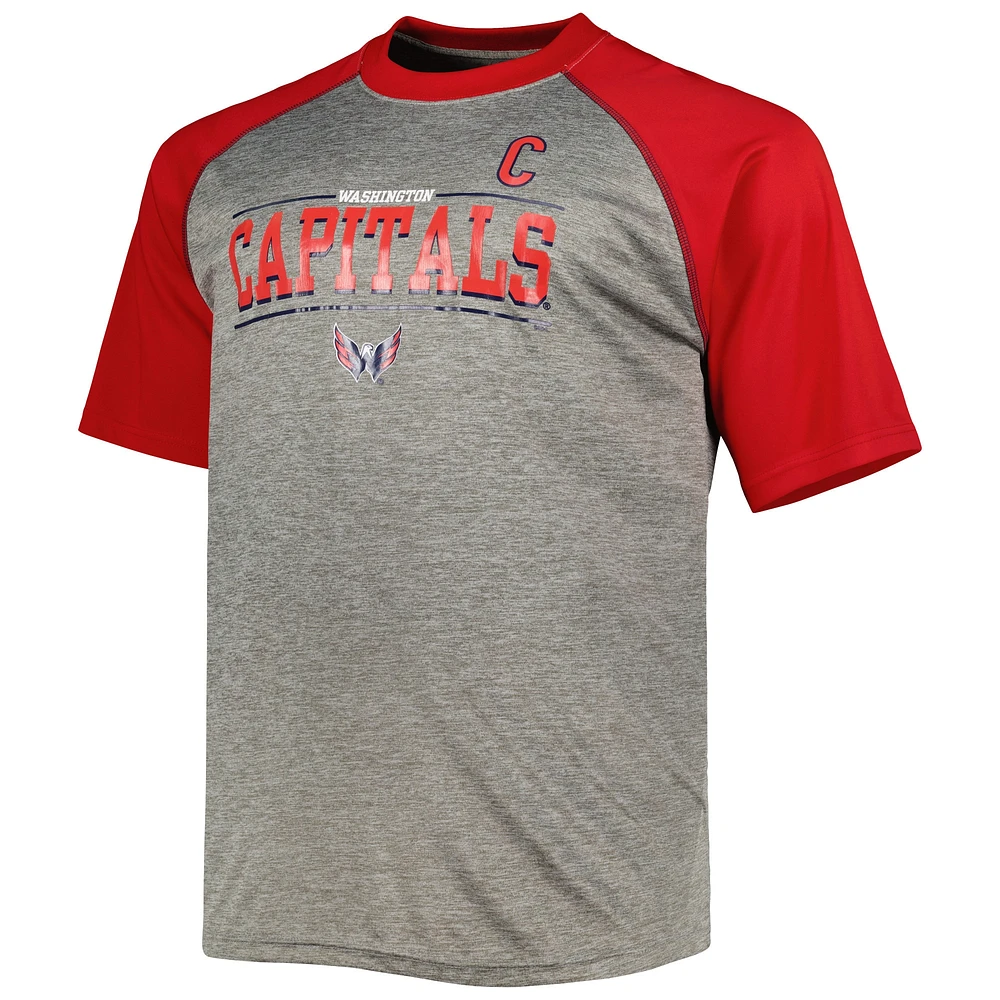 Fanatics pour hommes Alexander Ovechkin Gris chiné/Rouge Washington Capitals Big & Tall Captain Patch Contrast Raglan Name Number T-shirt