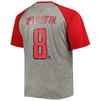 Fanatics pour hommes Alexander Ovechkin Gris chiné/Rouge Washington Capitals Big & Tall Captain Patch Contrast Raglan Name Number T-shirt