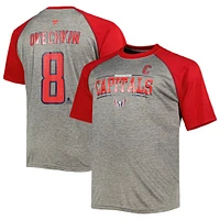 Fanatics pour hommes Alexander Ovechkin Gris chiné/Rouge Washington Capitals Big & Tall Captain Patch Contrast Raglan Name Number T-shirt