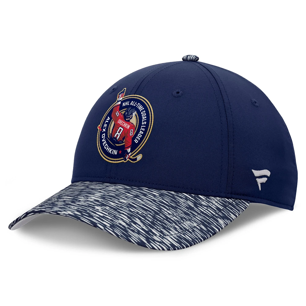 Men's Fanatics Alexander Ovechkin Navy/Heather Navy Washington Capitals NHL All-Time Leading Goal Scorer Locker Room Adjustable Hat