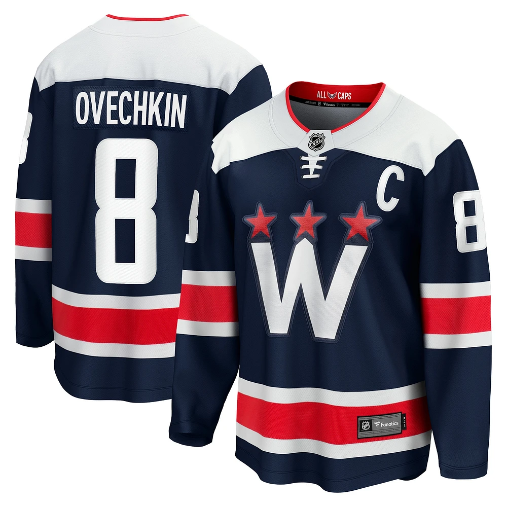 Maillot de joueur alternatif premier échappé des Capitals Washington Fanatics Alexander Ovechkin pour hommes, bleu marine