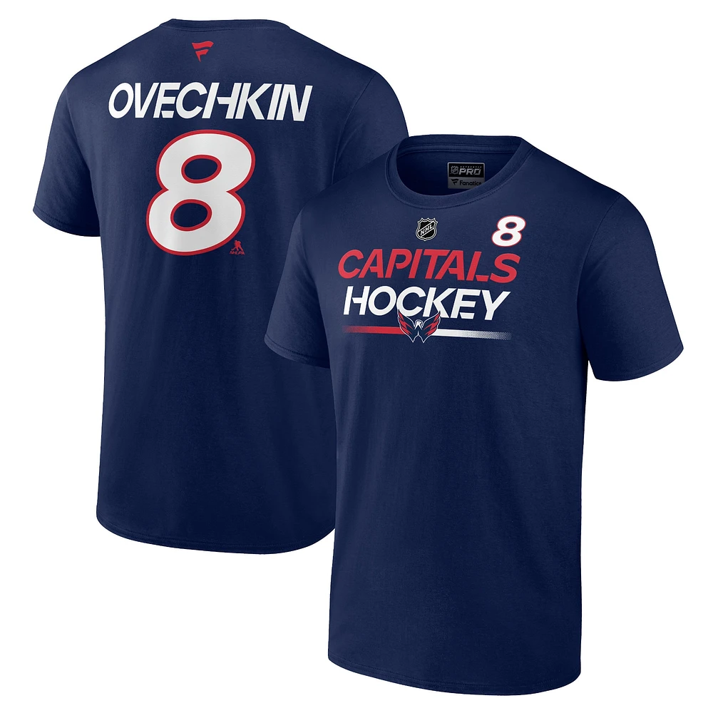 T-shirt avec nom et numéro authentique Pro Prime des Washington Capitals d'Alexander Ovechkin pour hommes, bleu marine