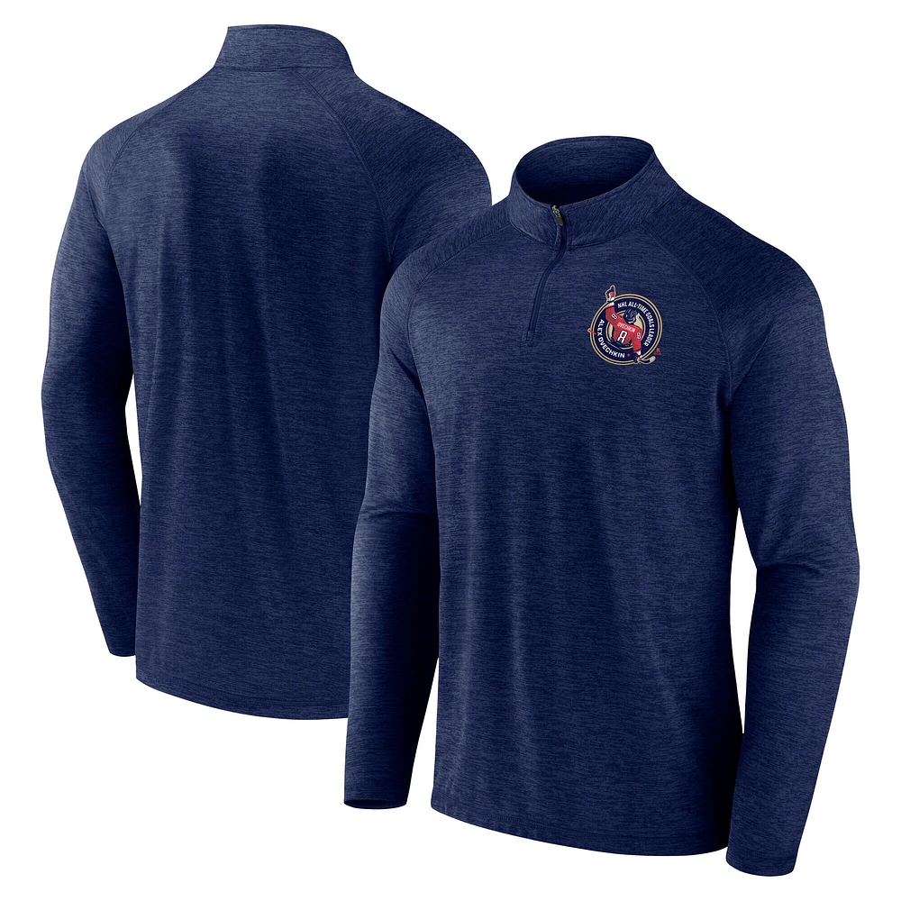 Haut à glissière quart de tour GR8 895 Fanatics pour homme Alexander Ovechkin, meilleur buteur tous les temps la LNH, des Capitals Washington, bleu marine