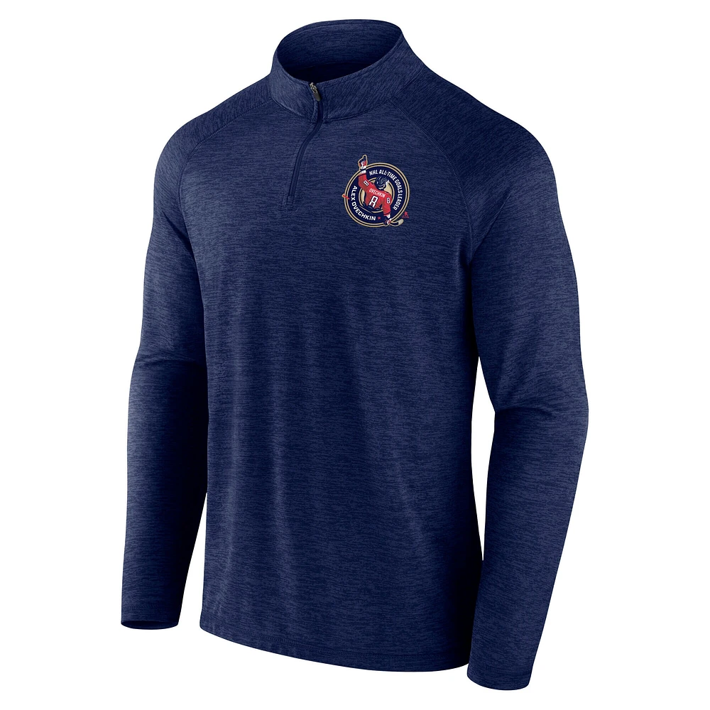 Haut à glissière quart de tour GR8 895 Fanatics pour homme Alexander Ovechkin, meilleur buteur tous les temps la LNH, des Capitals Washington, bleu marine