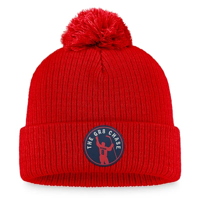 Fanatics pour hommes Alexander Ovechkin Rouge Washington Capitals 802 Career Goals Bonnet en tricot à revers avec pompon