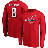 T-shirt à manches longues rouge avec nom et numéro de pile authentique des Capitals Washington Fanatics Alexander Ovechkin pour hommes