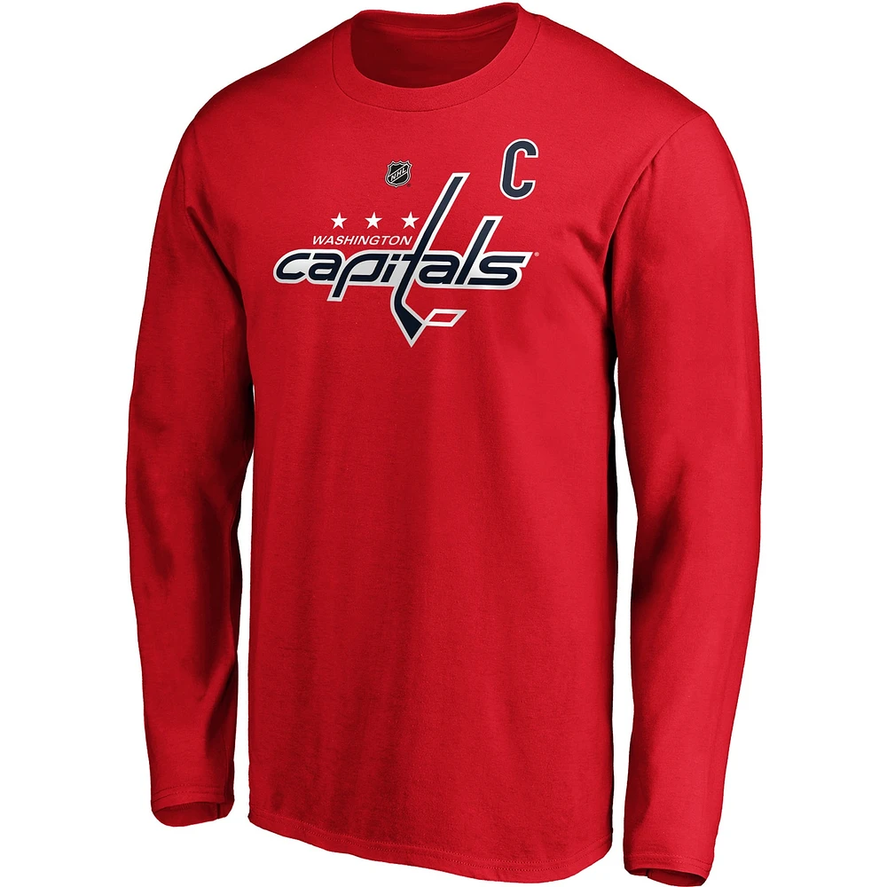 T-shirt à manches longues rouge avec nom et numéro de pile authentique des Capitals Washington Fanatics Alexander Ovechkin pour hommes