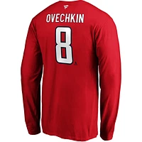 T-shirt à manches longues rouge avec nom et numéro de pile authentique des Capitals Washington Fanatics Alexander Ovechkin pour hommes