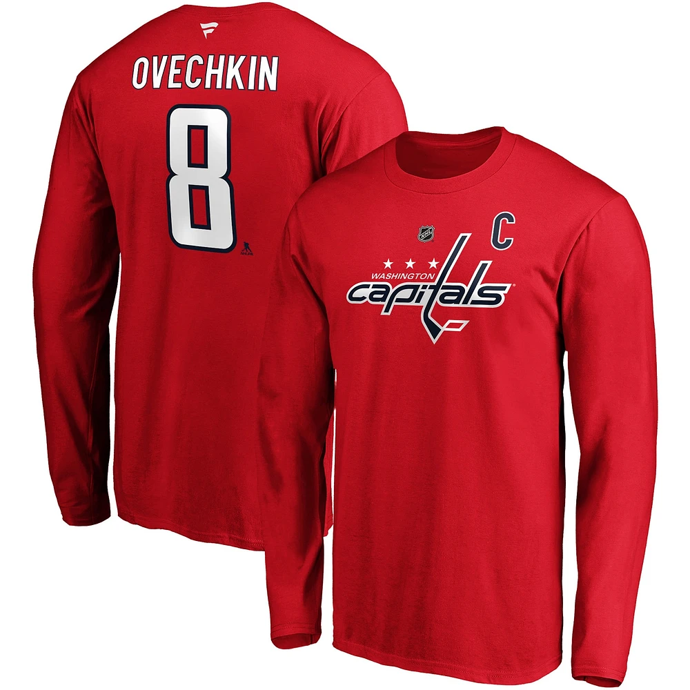 Men's Fanatics Alexander Ovechkin Red Washington Capitals Authentic Stack Name & Number Long Sleeve T-Shirt