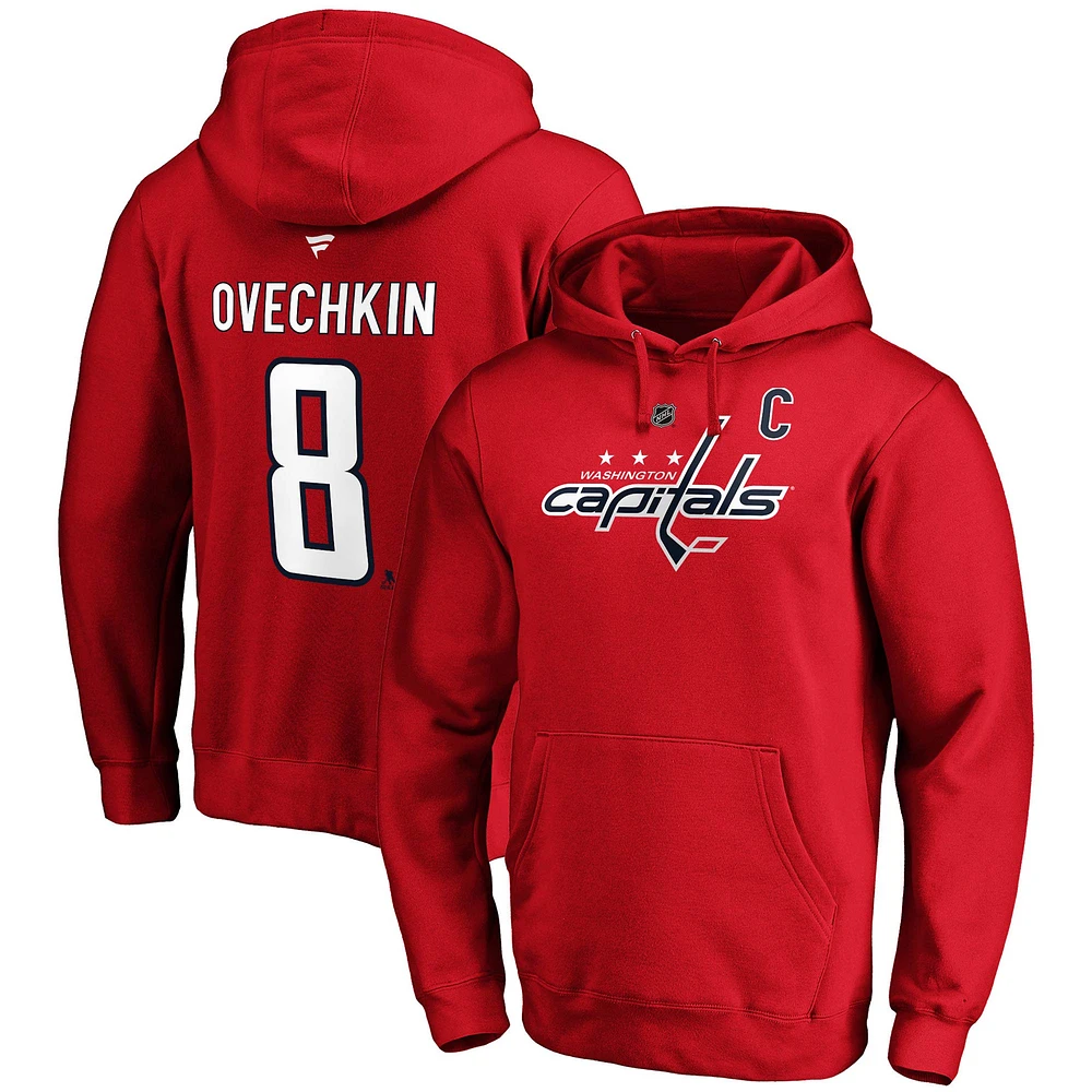 Fanatics Alexander Ovechkin pour hommes, rouge, Washington Capitals, authentique Stack Player, nom et numéro, pull à capuche ajusté