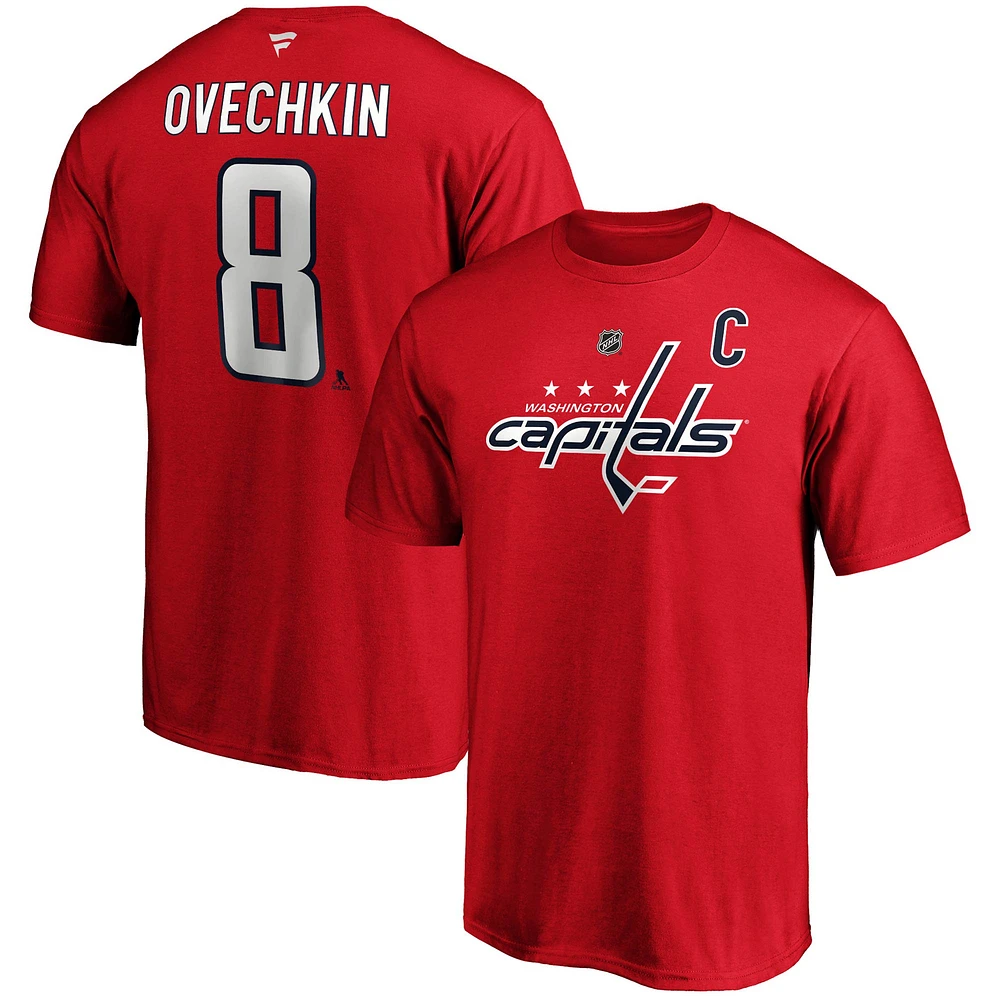 Fanatics pour hommes de marque Alexander Ovechkin - T-shirt rouge avec nom et numéro des Washington Capitals Big & Tall Captain Patch