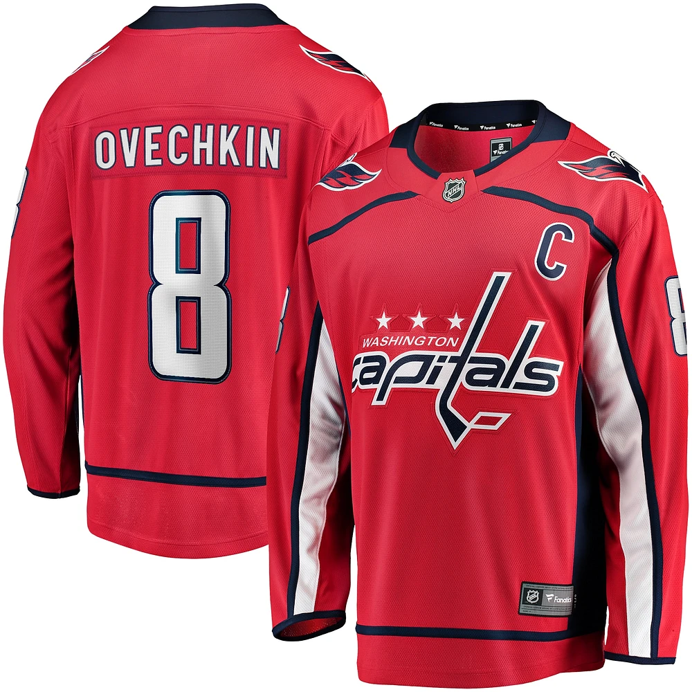 Fanatics Alexander Ovechkin pour hommes, maillot rouge Captain Patch Home Breakaway des Capitals de Washington