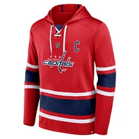 Chandail à capuche rouge lacets avec nom et numéro des Capitals de Washington Fanatics Alexander Ovechkin pour hommes