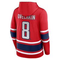 Chandail à capuche rouge lacets avec nom et numéro des Capitals de Washington Fanatics Alexander Ovechkin pour hommes